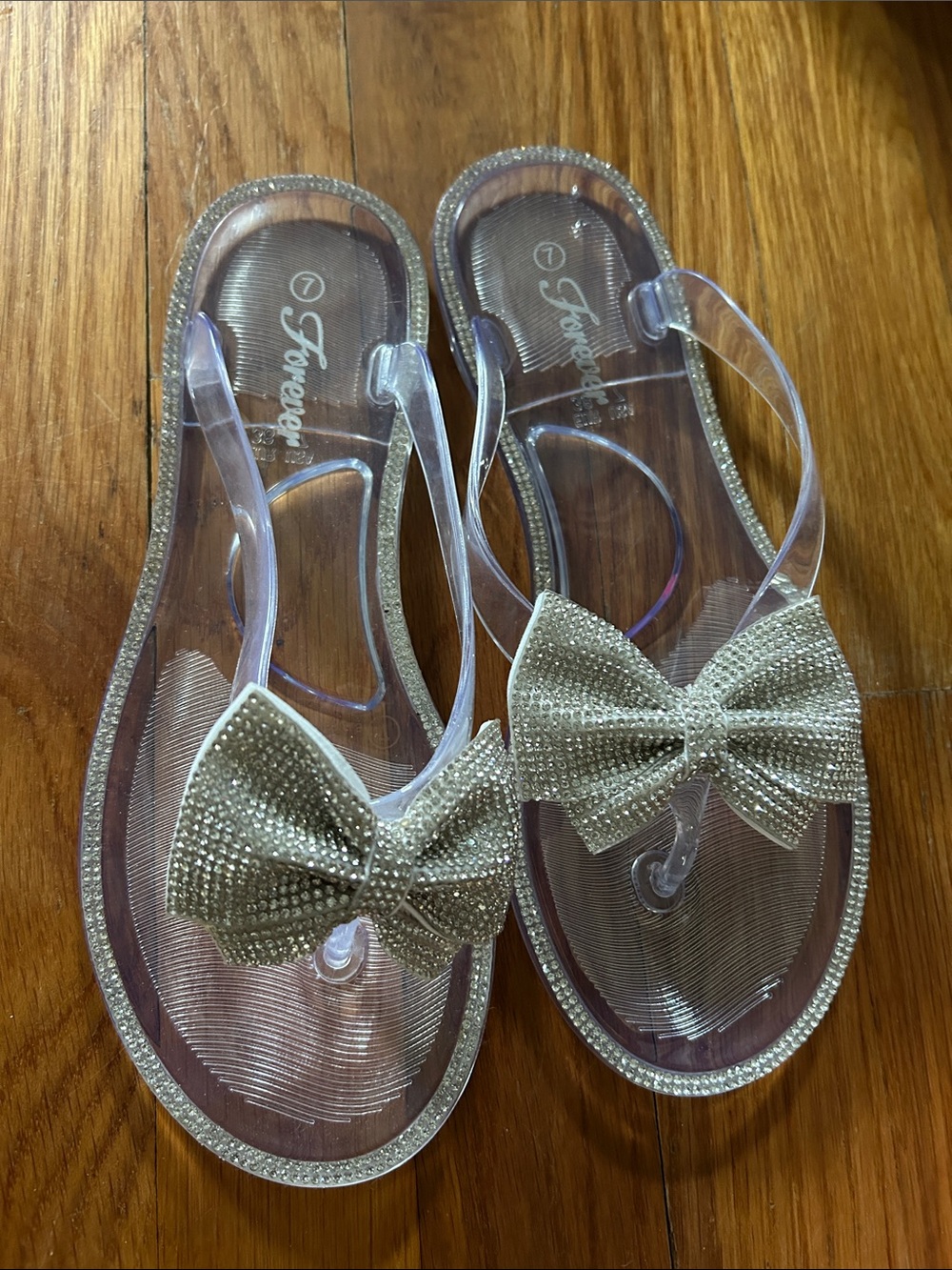Forever Clear Jelly Bow Sandals with Silver Rhinestone Bow